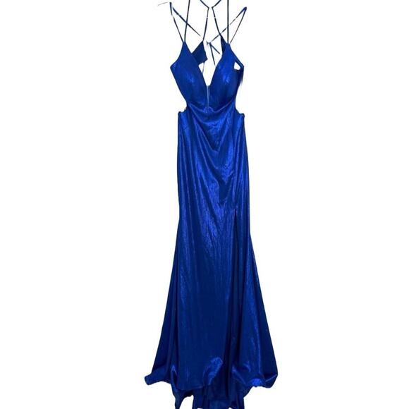 Ellie Wilde By Mon Cheri Metallic Blue Mermaid Prom Dress 10 Bridesmaid NEW - Picture 4 of 10